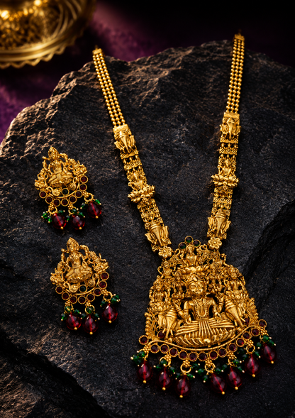 Big Lakshmi Antique Gold Plated Temple Haram