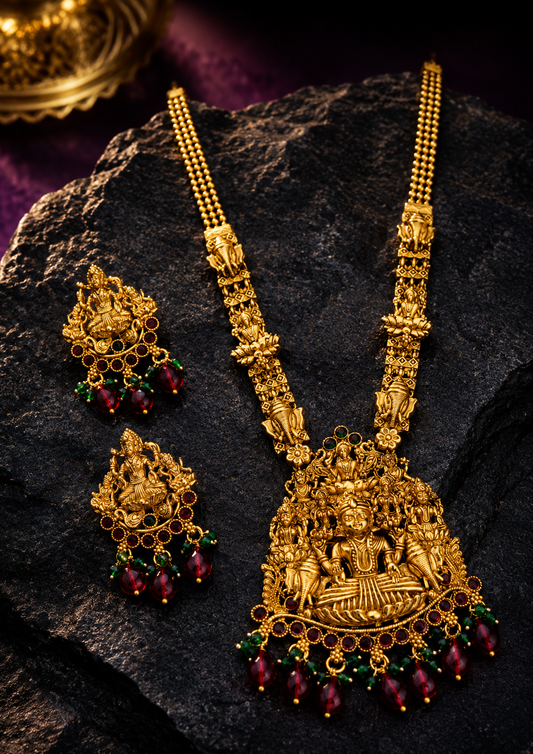 Big Lakshmi Antique Gold Plated Temple Haram
