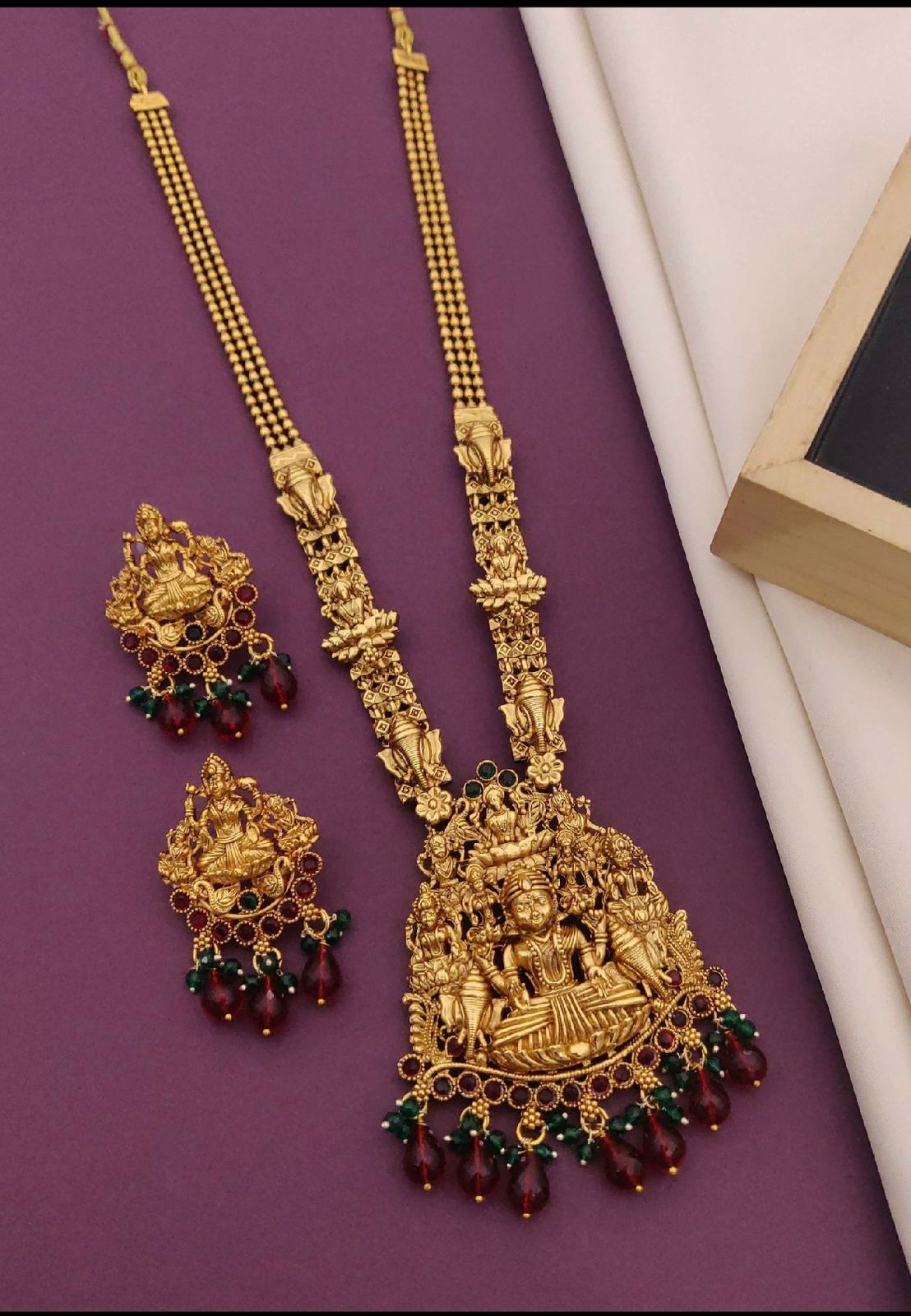 Big Lakshmi Antique Gold Plated Temple Haram